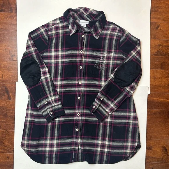 Soft Surroundings Pink Black Plaid Flannel Button Down Tunic Size 1X - Picture 8 of 12